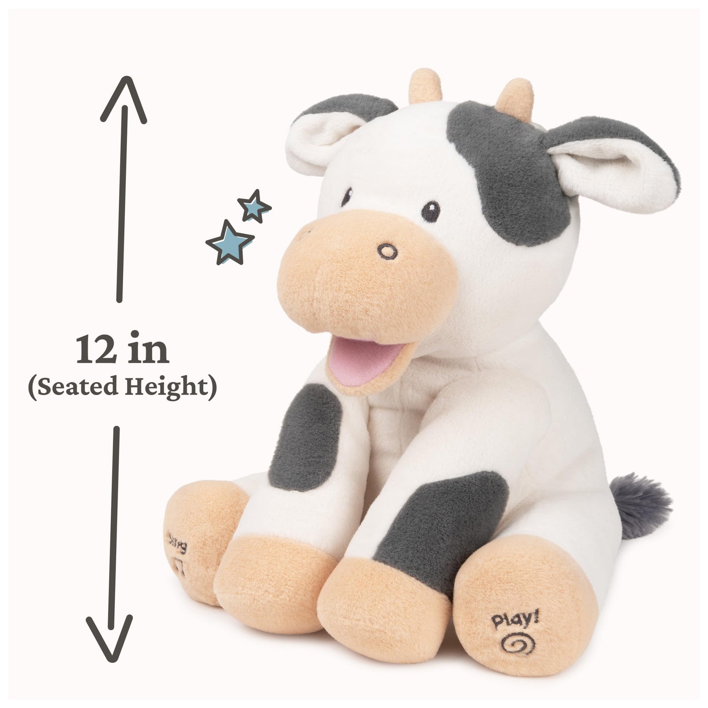 GUND Baby Buttermilk the Cow Animated Plush, Singing Stuffed Animal Sensory Toy, Sings Old Macdonald and Teaches Animal Sounds, Cream/Grey, 12”