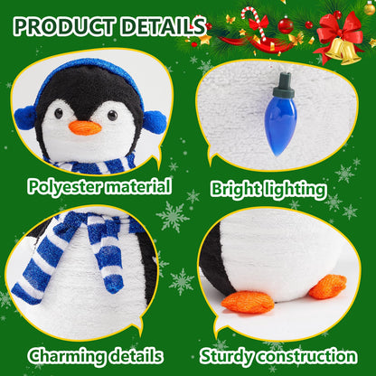 DUMOS 2-Piece Lighted Penguin Family Outdoor Christmas Decoration, Pop up Holiday Decor with 150 LED Lights for Yard, Garden, Storefront, White&Blue