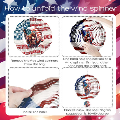 Big Foot Wind Spinners Outdoor - Bigfoot Gifts for Men, Bigfoot American Flag Wind Chime for Outside, Hanging Metal Wind Sculptures for Garden Indoor Patio Lawn Yard, Veterans Day