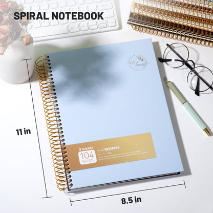 FLYING EAGLE 3 Subject Spiral Notebook Large Spiral Notebook 8.5 X 11, Blue Journal for Women Men, 100 GSM Thick Paper 104 Sheets, Hardcover Notebook for Work, School, Writing, Note Taking Blue