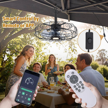 Kuailkag Waterproof Gazebo Fan 20-Inches,Outdoor Ceiling Fan with Light and Remote,APP,3CCT 6-Speeds Plug-in Patio Fans for Outside Porch Pergola(Black)