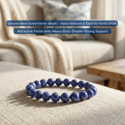Cherry Tree Collection Dumortierite Beaded Bracelet – Genuine 8mm Gemstone Stretch Bracelet for Men & Women – Handmade Crystal Bracelet - (Dumortierite - M)