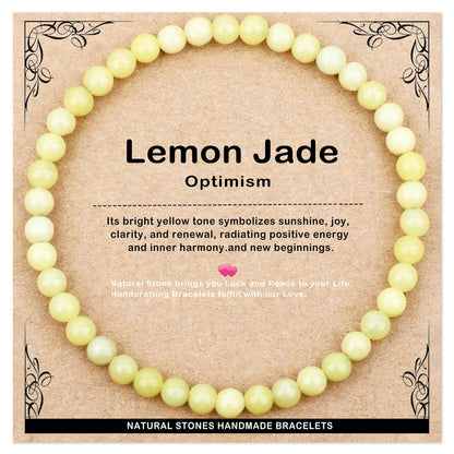 AD Beads 4mm Handmade Lemon Jade Elastic Bracelet – Natural Gemstone for optimism – Meditation, Yoga, Healing and Energy Gift for Men Women