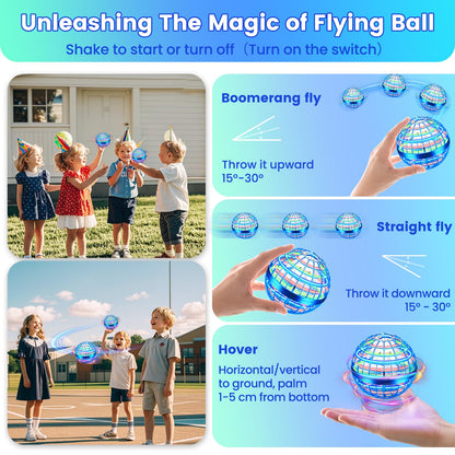 NWLAEWR Flying Orb Ball Toy, 2026 Upgrade Hand Controlled Hover Ball with LED Lights, 360° Rotating Boomerang Globe Cool Mini Drone, Ideal Birthday&Christmas Gift for Boys Girls-Bright Blue