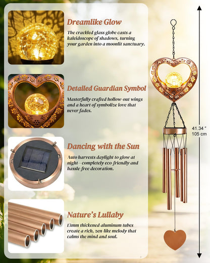 Nacome Solar Heart Wind Chimes for Outside: Weatherproof Metal Outdoor Decor Easy Hanging for Garden Patio Tree Window - Melodious Mother's Day Birthday Gifts for Mom Women Mom Grandma Her Wife