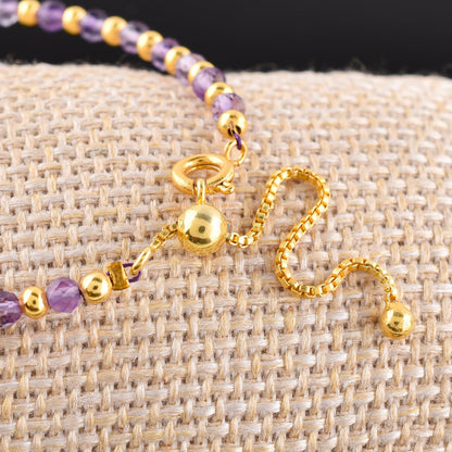 QNAVIC Purple Amethyst Dainty Bangle Bracelet For Women, Chakra Healing Crystal Gemstone February Birthstone, Gold Plated Ball link Bracelet 6-8 Inches Christmas and Birthday Gifts for Her