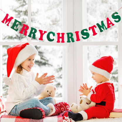 JSDJ Merry Christmas Banner Red Green Wool Felt Garland Christmas Decorations Indoor Happy Holiday Decorations Cute Hanging Decor for Mantel Fireplace Wall, Kids Bedroom, Living Room,Party Supplies
