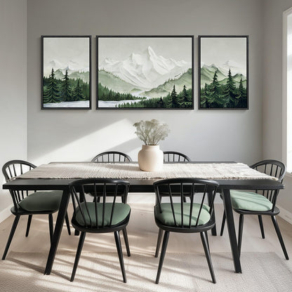 Framed Green Mountain Wall Art for Living Room, 3 Piece Forest Landscape Canvas Artworks, Large Modern Nature Scenery Painting Prints for Dining Room Hallway Home Office Wall Decor