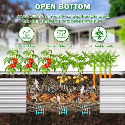 Tegarbed Tall Galvanized Raised Garden Bed Kit Outdoor Patio,6x3x2ft Large Rectangular Metal Planter Boxes,Deep Root Box Planter for Gardening, Vegetables, Flowers, Herbs, 1 Pack, Silver