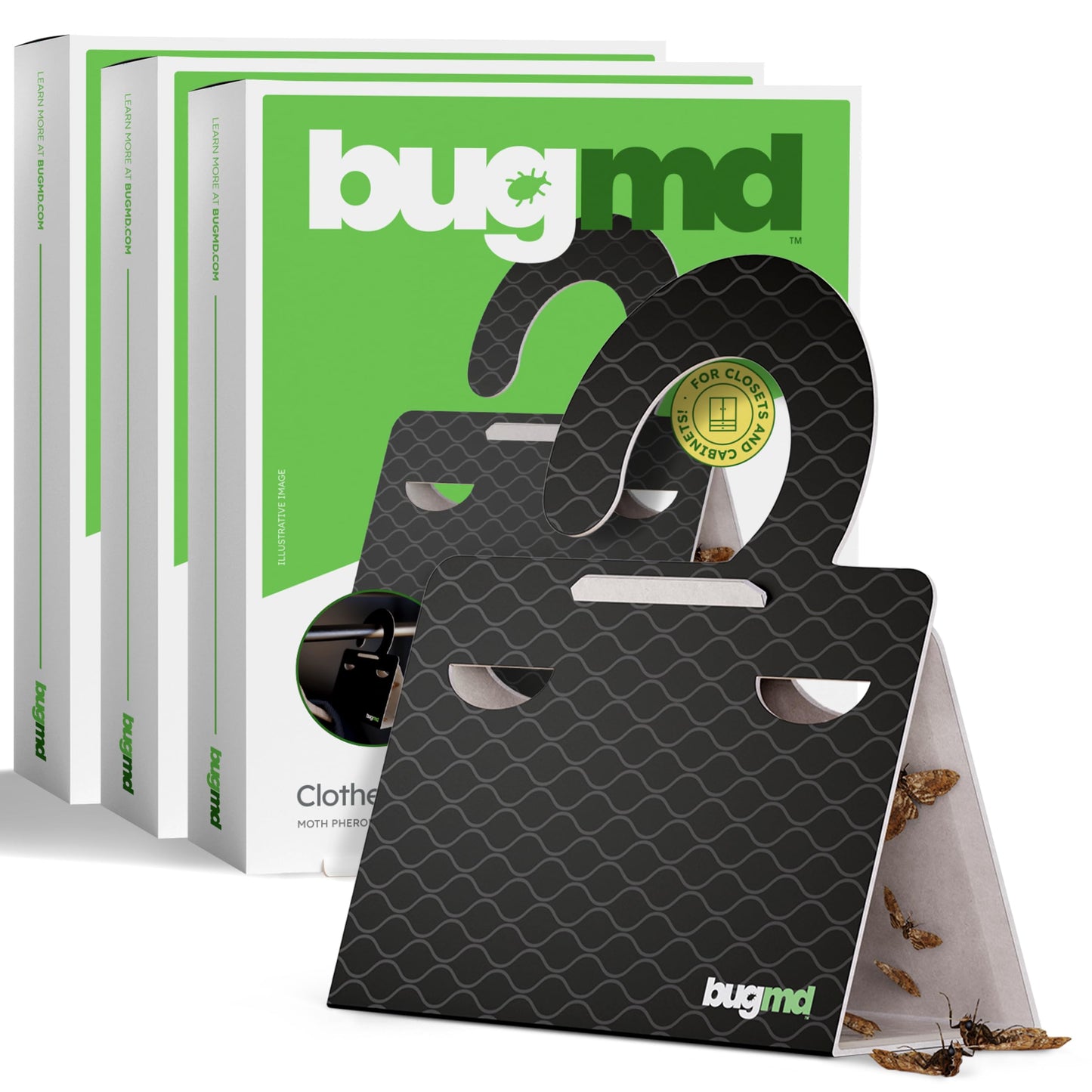 BugMD Clothes & Pantry Moth Traps (18 Count) – Sticky Glue Pheromone-Based Repellent for Closets, Cabinets & Wardrobes – Non-Toxic - Black