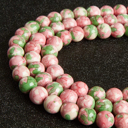 45pcs 8mm Natural Green Red Rain Flower Beads Gemstone Beads Round Loose Beads for Jewelry Making