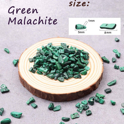 500 pcs Natural Chip Stone Beads, Malachite 5-8 mm Irregular Gemstones Healing Crystal Loose Rocks Bead Hole Drilled for Jewelry Making Bracelet
