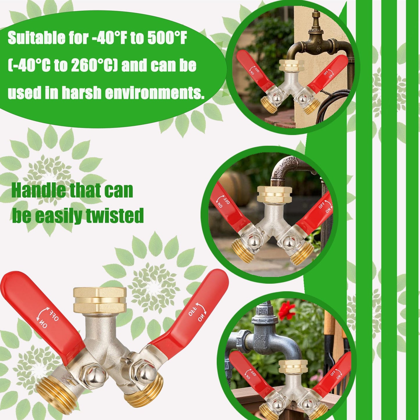 EJW Hose Splitter 2 Way, Garden Hose Splitters, Heavy Duty Faucet Splitter,Rv Brass Water Hose Y Splitter, Double Hose Connector, Spigot Splitter, Two Way Hose Manifold Valve 3/4 Inch GHT Thread.