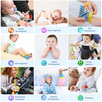 Bloobloomax Wrist and Foot Rattles - Hanging and Hand Bracelet Rattles, Ankle Socks for Newborns and Infants (12pcs)