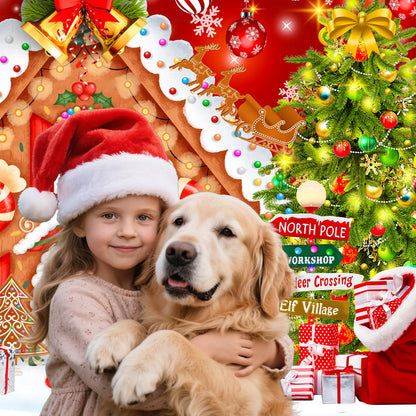 Christmas Backdrops for Photography, Gingerbread House Photo Backdrop for Wall Photoshoot, Xmas Background Holiday Party Decorations 7x5ft
