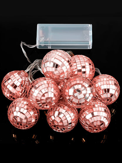 BBTO LED Disco Ball String Light Battery Powered Mirror Balls Ornaments for Outside Backyard Porch 70s 80s Disco Party Supplies(1.57 Inch,Rose Gold)