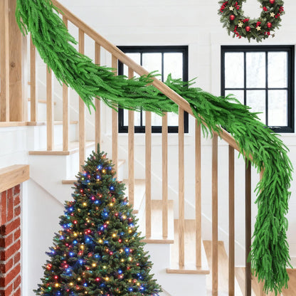 6 Ft 2 Pcs Artificial Norfolk Pine Garland, Real Touch Green Faux Greenery Garland for Christmas Table, Mantle, Wall, Fireplace, Indoor Outdoor Decor