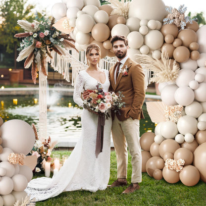 Netural Balloon Garland Arch Kit, Double Stuffed Beige Cream Tan Balloons Garland Blush White Sand Boho Balloon for Netural Baby Shower Gender Reveal Bridal Birthday Wedding Party Decorations