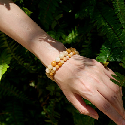 Yellow Jade-Optimism & Courage-8mm Beaded Bracelets for Women Handmade Semi Precious Natural Stone Stretch Elastic Jewelry Yoga Protection Gifts