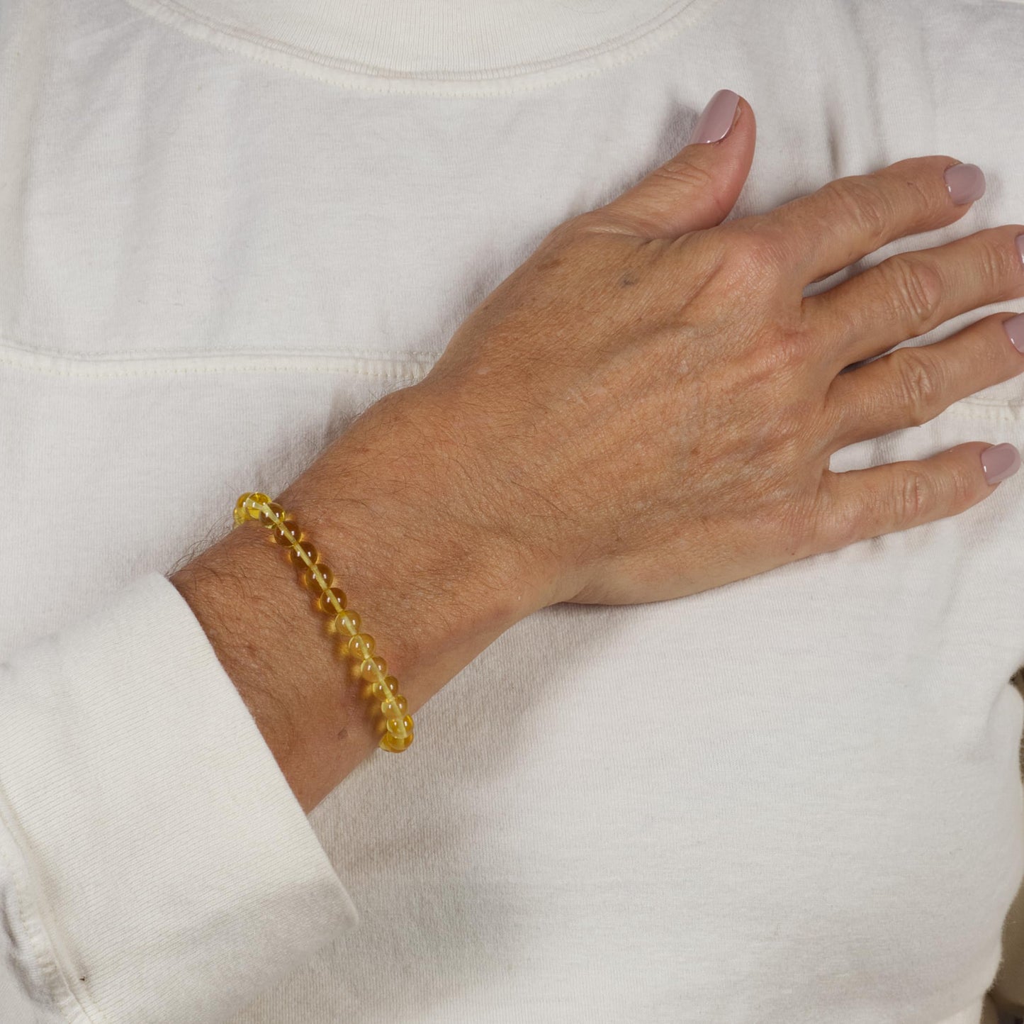 Cherry Tree Collection - Small, Medium, Large Sizes - Gemstone Beaded Bracelets For Women and Men - 6mm Round Beads (Amber - Medium)