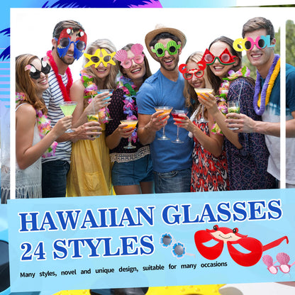 Junkin 24 Pairs Luau Party Sunglasses Funny Hawaiian Tropical Glasses Favors Novelty Fancy Eyeglasses Photo Booth Props for Adults Teens Birthday Summer Beach Themed Party Supplies Decoration
