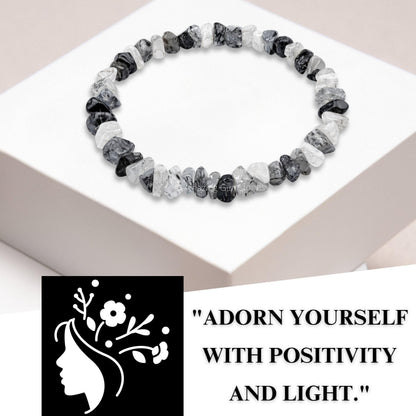 Amazing Gemstone Chips Bracelet (Black Rutilated Quartz)