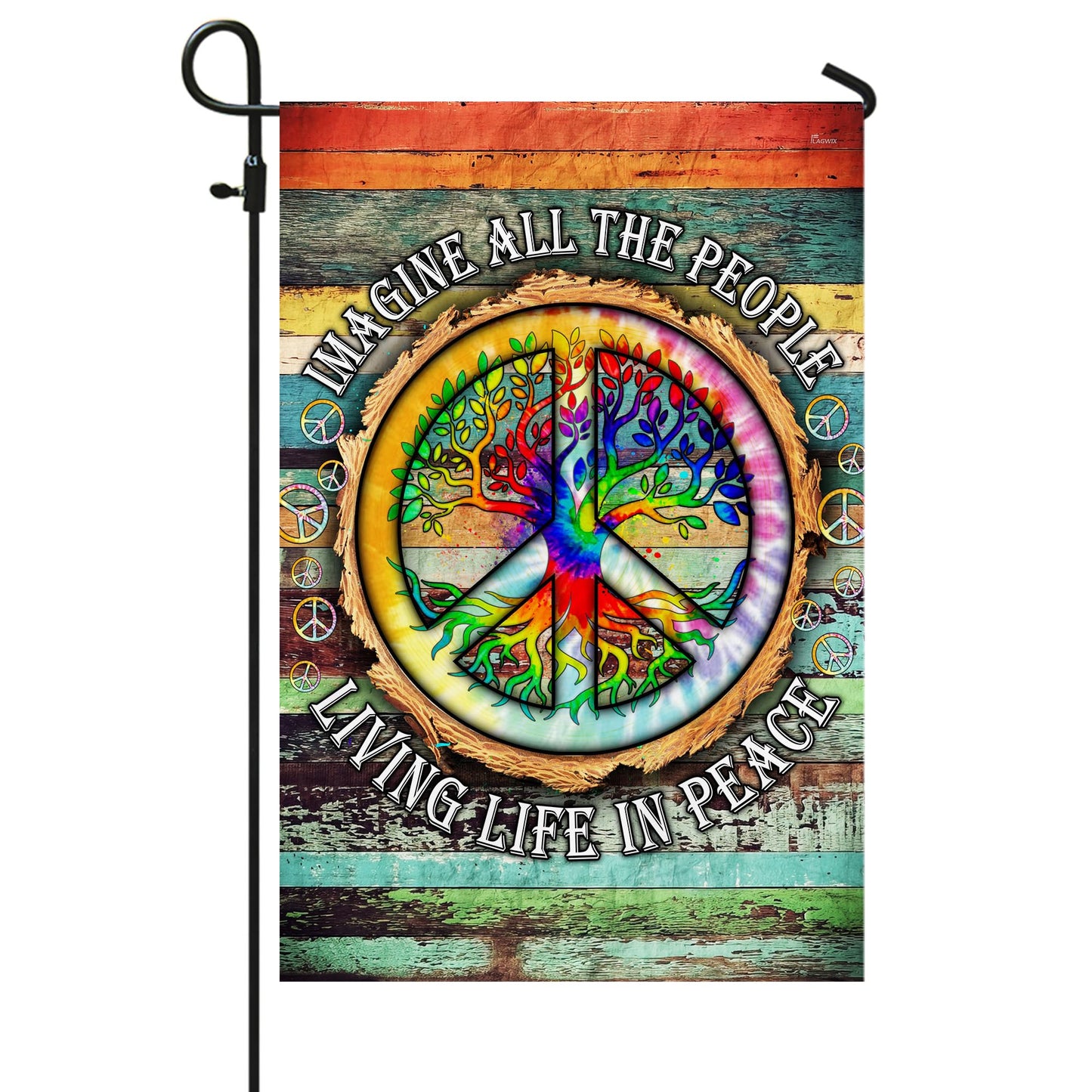 American Flag-Peace Sign Hippie Imagine All The People Living Life In Peace TPT597F, Garden Flag 11.5" x 17.5"-USA Premium Polyester-Decorative Indoor Outdoor Flags