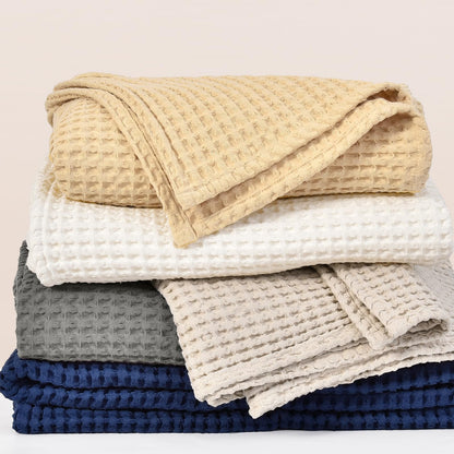 PHF 400GSM 100% Washed Cotton Waffle Weave Blanket, Cozy Breathable Skin-Friendly Throw King Size for All Season, Luxury Fall Layer Bedspread for Couch Bed Sofa, Elegant Home Decor,Beige,104"x90"