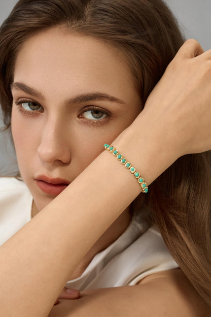 Pearich 14K Gold Filled Turquoise Tennis Bracelets For Women, Turquoise Gemstone Tennis Bracelet, 3mm Classic Bezel Bracelets for Women,Jewelry for Women Christmas Valentines,Mothers Day 6 Inch