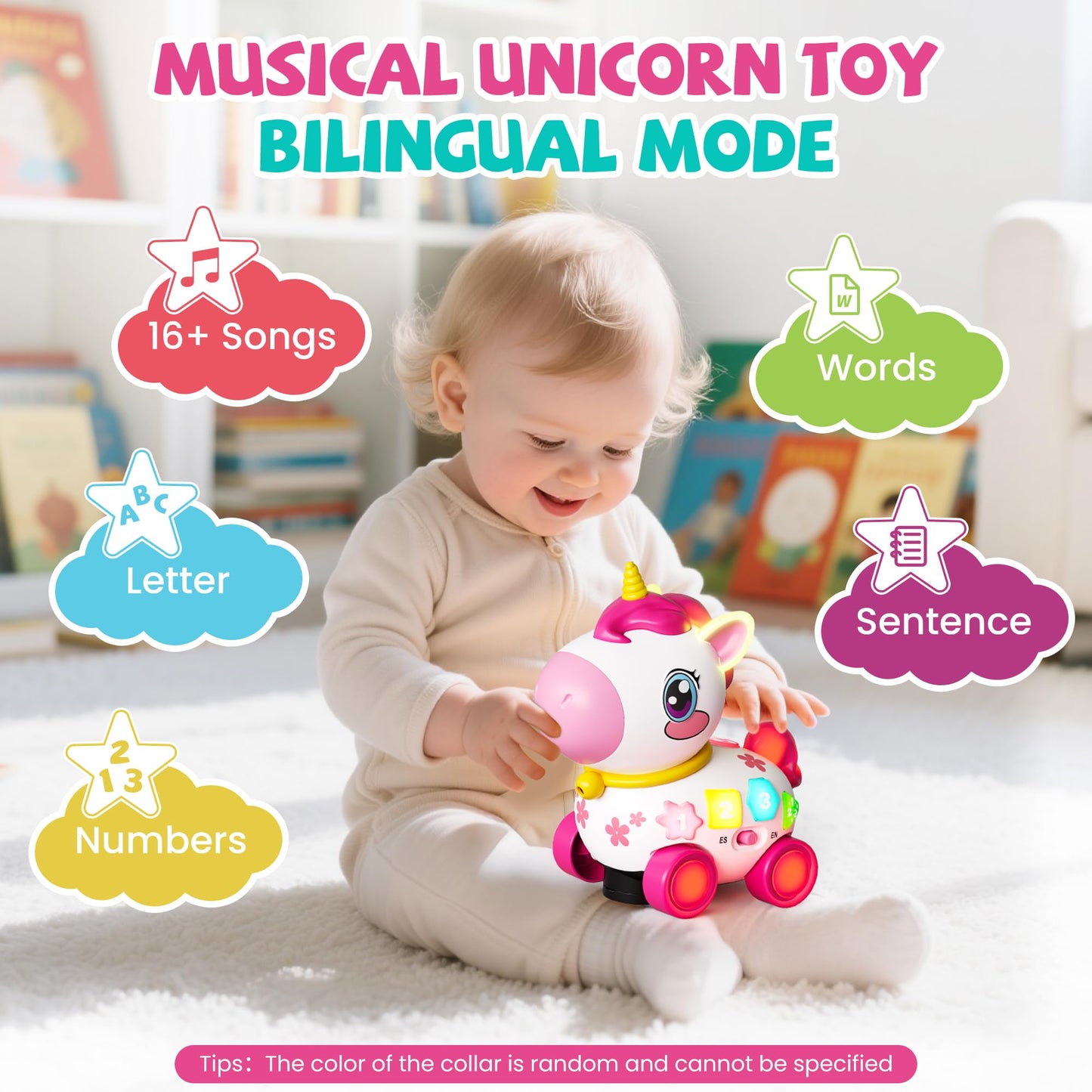 Ingbear Unicorn Toys for 1 Year Old Girl Gifts, Baby Musical Learning Toys 6-9-12-18 Months, Bilingual Educational Toys with Light, Christmas Birthday Gifts for Girl & Boys ﻿