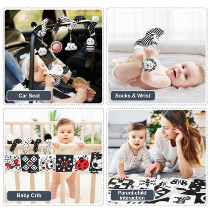 AJsupojouet Newborn Toys,High Contrast Black & White Baby Toys 0-6 Months with Sensory Cards & Rattle, Essential for Brain Development, Tummy Time & Car Seat Toys for 0 2 4 6 Month Old