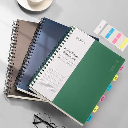 EMSHOI A4 Spiral Notebook College Ruled, 11.2" X 8.27", 150 Sheets/300 Pages, 100gsm Thick Lined Journal, Waterproof Softcover, Twin-Wire Binding, for School Work Business Writing, Gifts - Green