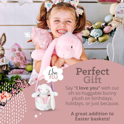 Plushible Easter Bunny Stuffed Animal, 14" (Pink) - Soft Embroidered Stuffed Bunny Plush Toy for Kids, Newborns, Boys & Girls, Cuddly and Adorable Plush Toys, Ideal for Birthdays & Gift Day