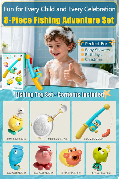 Magnetic Fishing Bath Toys for Toddlers 1-3, 8Pcs Bathtub Water Toys Set with Fishing Pole, Pool Toys for 3 4 5 6 Year Old Boy Girl, Baby Fishing Game Christmas Birthday Gifts for 2-4 Years Old boy