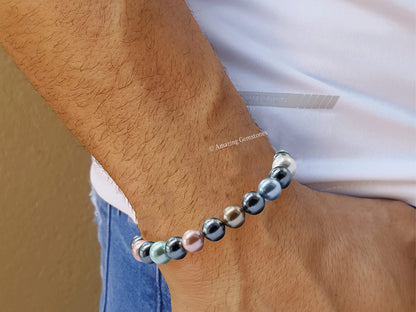 Amazing Gemstone Crystal Bracelet for Women Men's Gifts - Protection Healing Crystal Bracelet - 8mm Gemstone Beaded Stretchable Bracelet Pulseras Para Hombres Mujer Stocking Stuffers Mothers Day Gift (Multi Pearl)