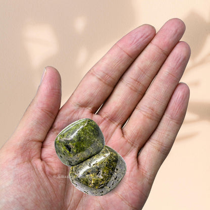 Amazing Gemstone Green Tourmaline with Matrix Crystal Tumbled Stones Polished Rocks - Natural Gem Stones for Healing - DIY Crystals for Protection (1 Piece)