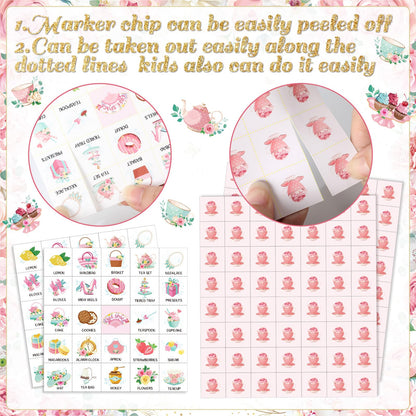 Shappy 35 Pcs Floral Tea Party Bingo Cards 24 Players Flower Birthday Games Bingo Games Spring for Valentines Day Easter Family Activities Birthday Wedding Baby Shower Party Favors Game