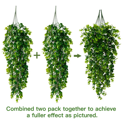 Sggvecsy 4 Pack Artificial Hanging Plants Fake Hanging Plant Faux Hanging Eucalyptus Plants UV Resistant Plastic Plants for Indoor Outdoor Room Wall Wedding Patio Porch Decor