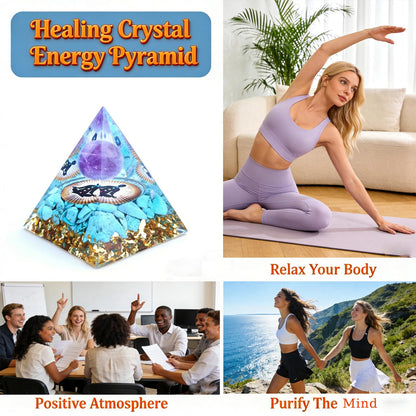 Crystal Column Orgonite Pyramid, Positive Energy Obsidian&Lapis Lazuli Orgone Crystal Healing Pyramid for Reduce Stress, Balance Chakra,Meditation, Attract Luck, Accumulate Wealth&Health (Light Blue)