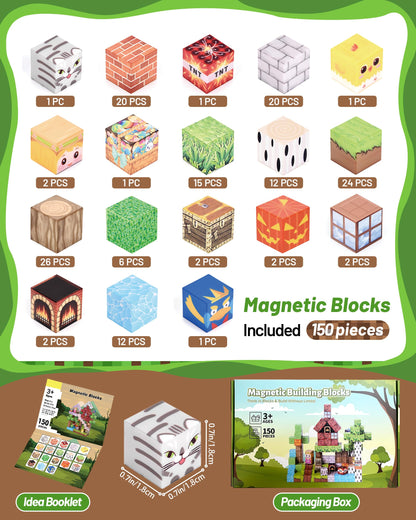 TNQDA 150PCS Magnetic Blocks, Magnetic Building Blocks, Magnetic Blocks Toys for Kids, Blocks Magnet Set,STEM Activities for Kids Ages 3+, Toys for Kids and Teens Building Toys