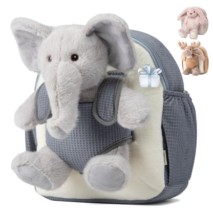 Moonkie Hug & Go™ Elephant Toddler Backpack – Soft Plush Bag with Take-Along Toy for Boys Aged 2–4 | Ideal for Daycare, Travel & Birthday Gifts
