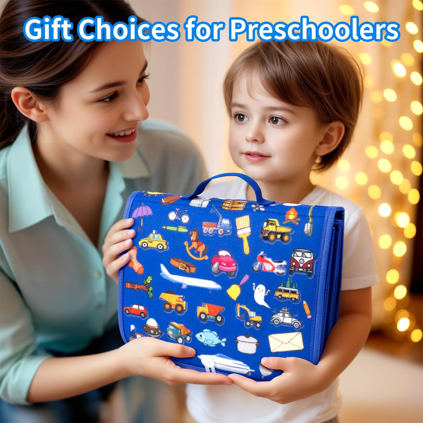 Toddler Busy Board, Montessori Busy Book for Toddlers, 12-Page Quiet Educational Activity Book for Motor Skills, Learning Sensory Travel Toys for Car Airplane, Birthday Gifts for Boy Girl Kids (Blue)