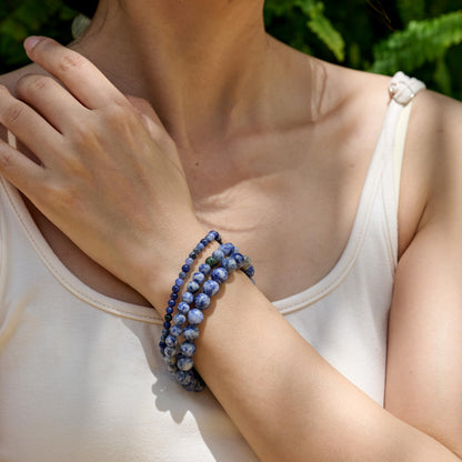 Bivei Blue Spotted Jasper-Calm Flow-6mm Beaded Bracelets for Women Handmade Semi Precious Natural Stone Stretch Elastic Jewelry for Women Yoga Protection Gifts