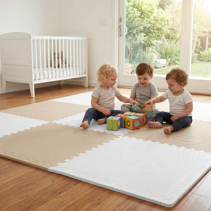 FlooringInc Baby Play Mat for Floor, Extra Large 2'x2' Foam Floor Tiles for Kids, Soft Interlocking Puzzle Mat, 1/2 Inch Thick, Non-Toxic EVA (Moonbeam, 6 Tile Pack, 24 Sq Ft)