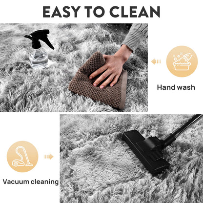 Shaggy Soft Fluffy Rug Non-Slip Indoor Floor Carpet for Living Room Anti-Skid Indoor Plush Carpet for Living Room, Height Pile 1.4" Plush Rug Tie-Dyed Light Grey 2x3 Feet