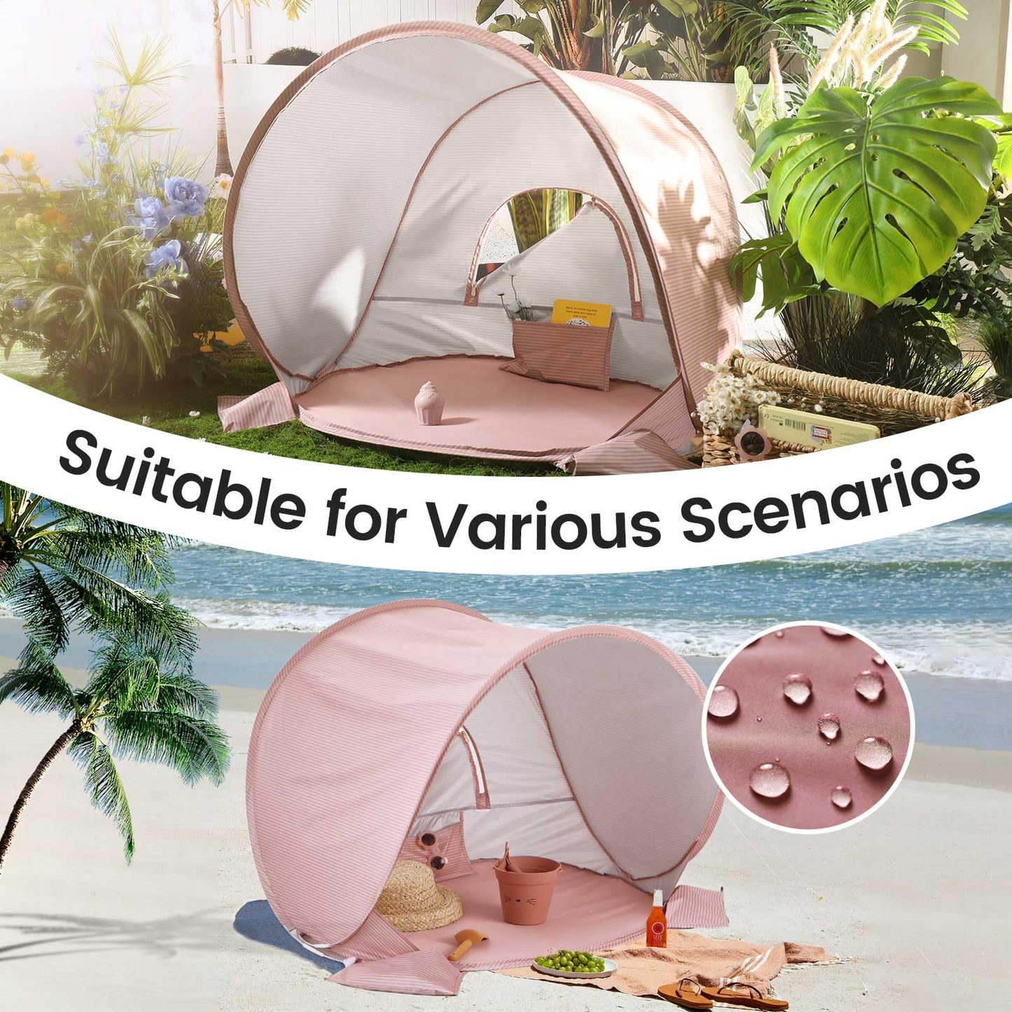 Tiny Land Baby Beach Tent – Pop Up Baby Tent with UV Protection, Portable Baby Beach Essentials, 35"x28"x32" Sun Shelter for Infants, Baby Outdoor Use (Pink)