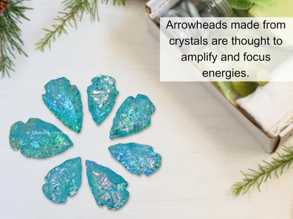 Amazing Gemstone Aqua Aura Quartz Arrowhead, Crystal and Healing Stone Flint Rock Arrow Head - 1" to 1.5" Arrowheads for DIY Project Craft Point Jewelry Making