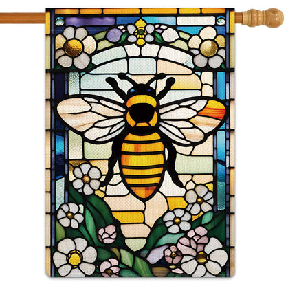 Jauageon Bee Happy Garden Flag Spring Summer Flowers Garden Flag Glass Style Vertical Double Sided Rustic Farmland Burlap Yard Lawn Outdoor Decor 28x40"
