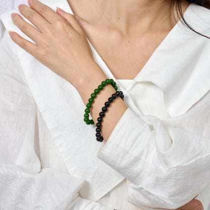 Bivei 2-Piece 8mm Beaded Bracelets for Women – Black Tourmaline, Green Jade – Natural Crystal Handmade Stretch Jewelry for Meditation, Protection & Gifts Yoga