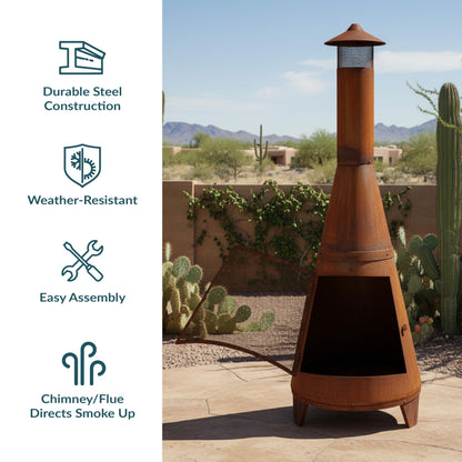 Sunnydaze 70-Inch Chiminea Outdoor Fireplace - Outdoor Wood-Burning Chiminea Fire Pit - Chimney Fire Pit - Rustic